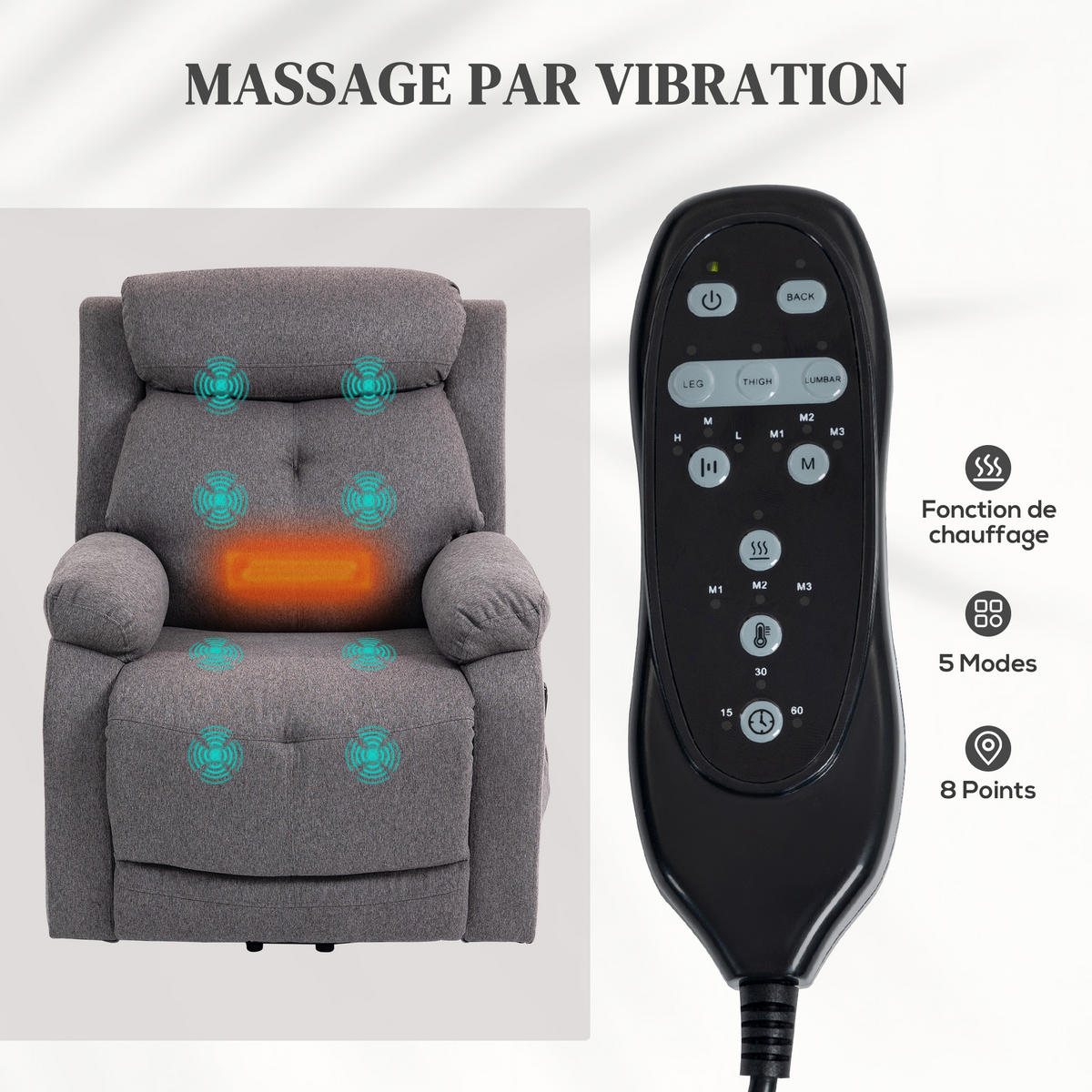 MASSAGESESSEL DE-15400 mit Massage, Heizung und USB Grau - Grau, Metall (86/105/94cm) - ComfortXL