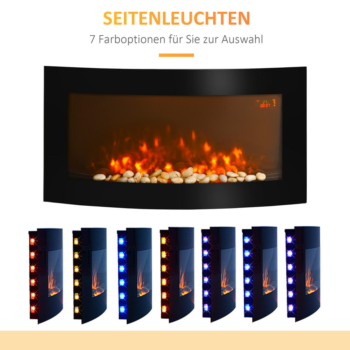 ELEKTROKAMIN Kaminofen Kamin Wandkamin mit Fernbedienung 2 Maße LED Licht - Schwarz, Metall (13.5/48/89.2cm) - HOMCOM