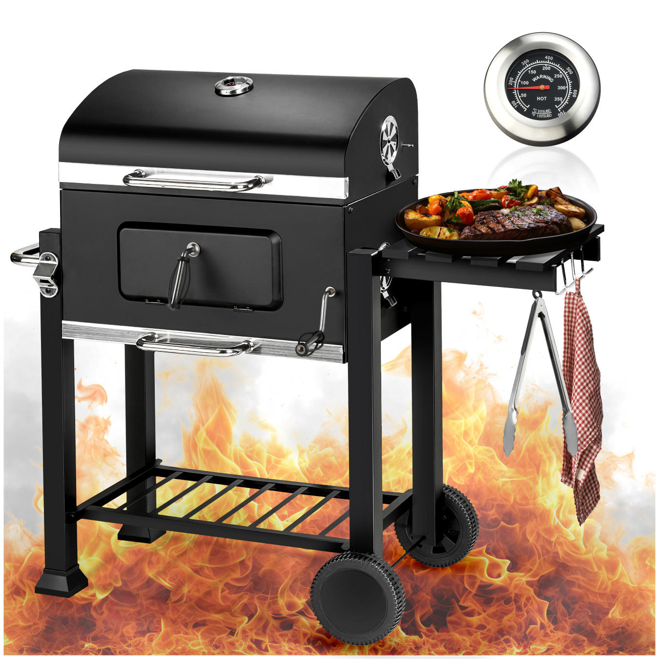 HOLZKOHLEGRILL Florian,115 x 65 x 107 cm,schwarz - Schwarz, Metall (65/107/115cm) - tectake