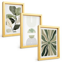 BILDER SET 3er Set - 20x30 cm Goldrahmen - Pflanzenmotive, Geometrie, Grün - Goldfarben, Kunststoff (20/30cm) - TULUP