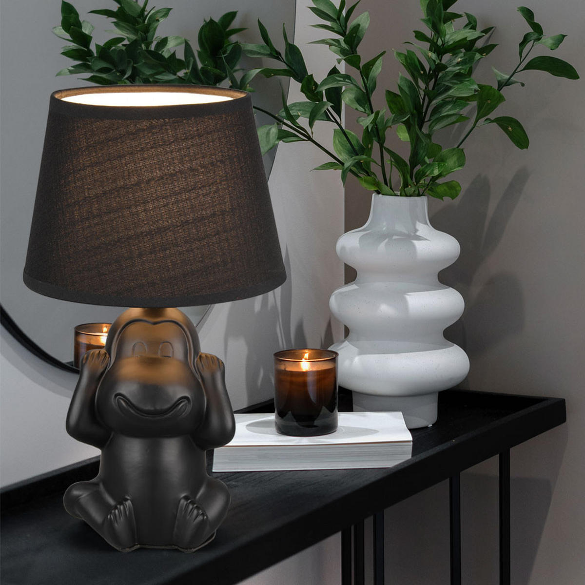 TISCHLEUCHTE Keramik Schwarz 2er Set - Schwarz, Textil (17/17/27cm)