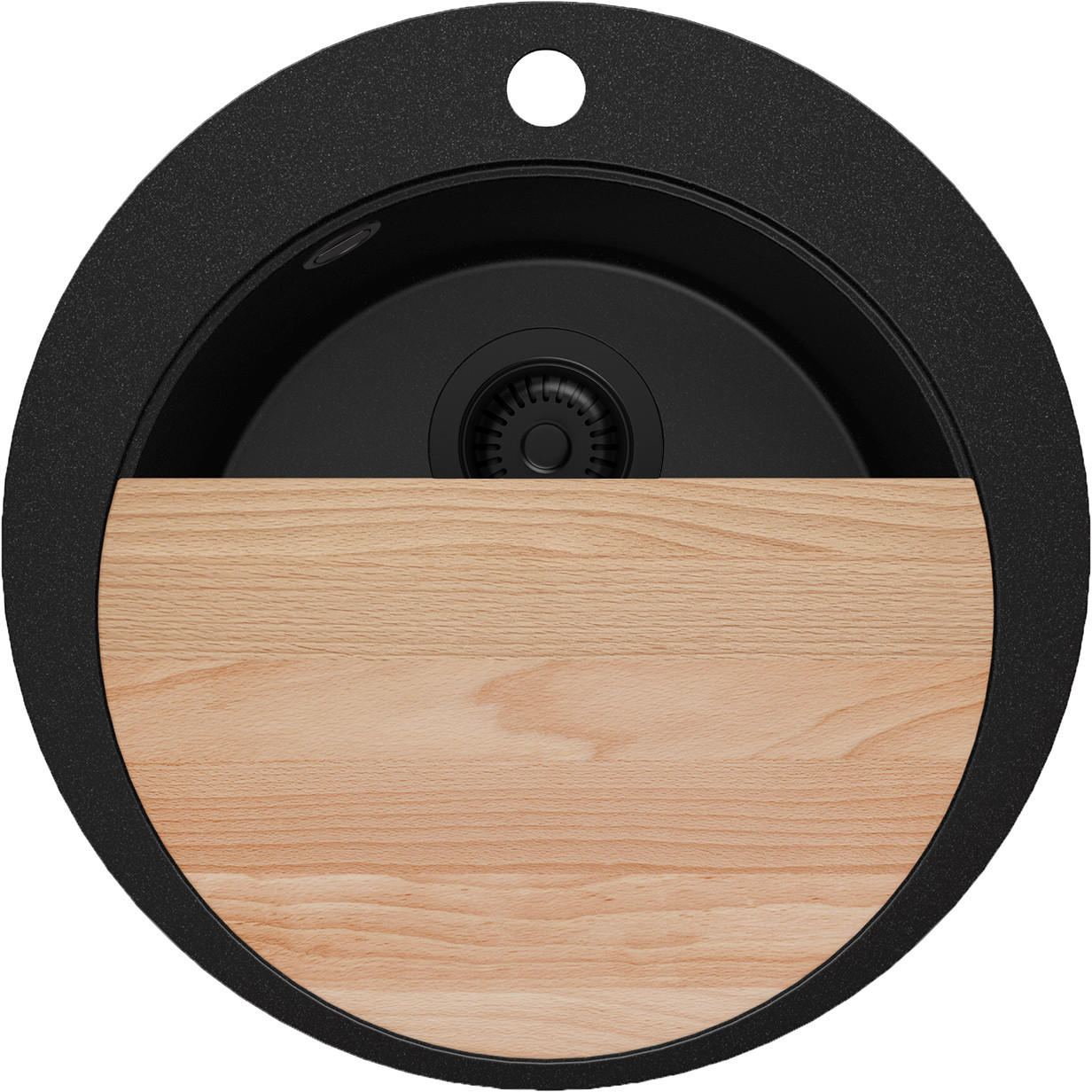 SPÜLBECKEN RUND Pisa, 2-er set Alles Schwarz 50/50 cm 1 Becken + Ablauf-Set + Schneidebrett ab 45er Unterschrank - Beige/Schwarz, Kunststoff (50/20/50cm) - Primagran