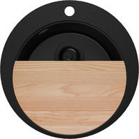 SPÜLBECKEN RUND Pisa, 2-er set Alles Schwarz 50/50 cm 1 Becken + Ablauf-Set + Schneidebrett ab 45er Unterschrank - Beige/Schwarz, Kunststoff (50/20/50cm) - Primagran