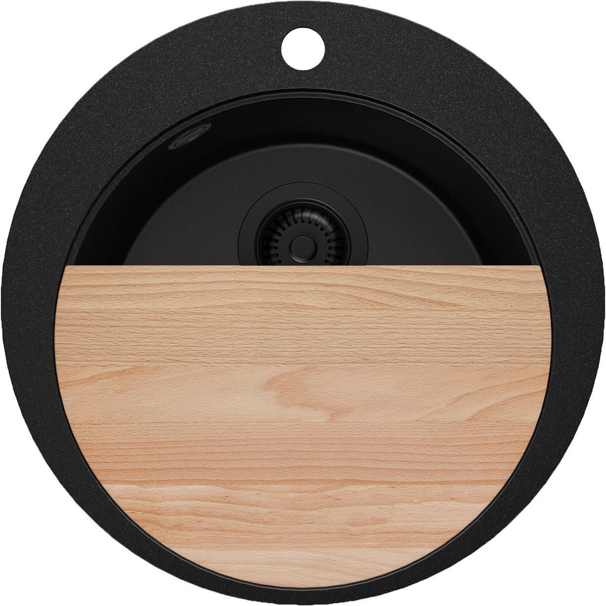 SPÜLBECKEN RUND Pisa, 2-er set Alles Schwarz 50/50 cm 1 Becken + Ablauf-Set + Schneidebrett ab 45er Unterschrank - Beige/Schwarz, Kunststoff (50/20/50cm) - Primagran