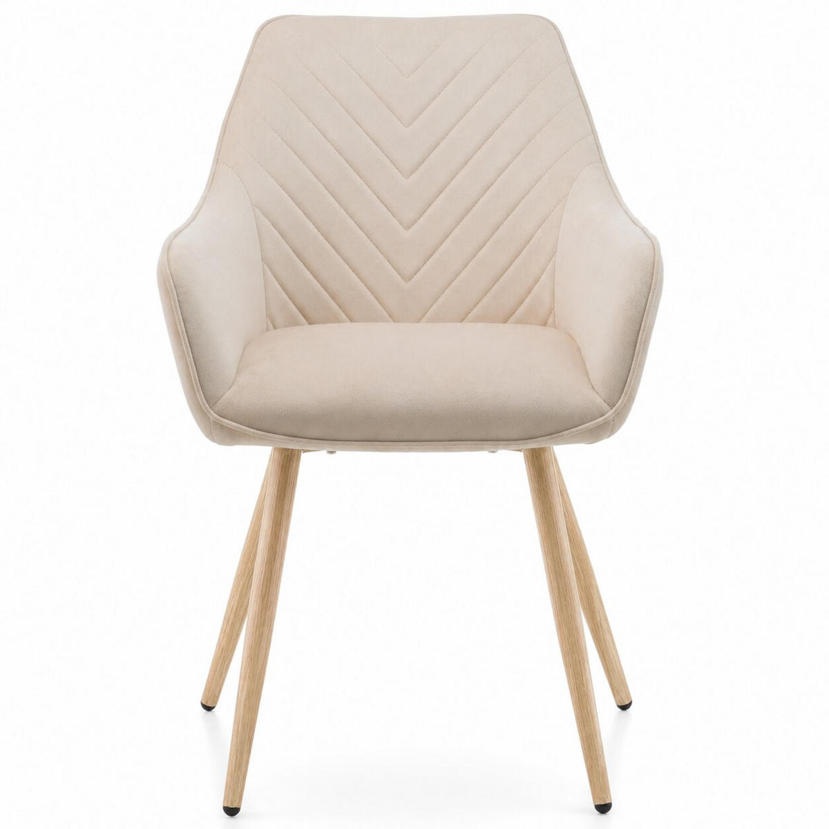 STUHL VASTO gepolstert mit Steppung - beige, Beine in Holzoptik - Samt Velours - Ecru/Eichefarben, Textil/Metall (58/87/60cm) - NEW HOME