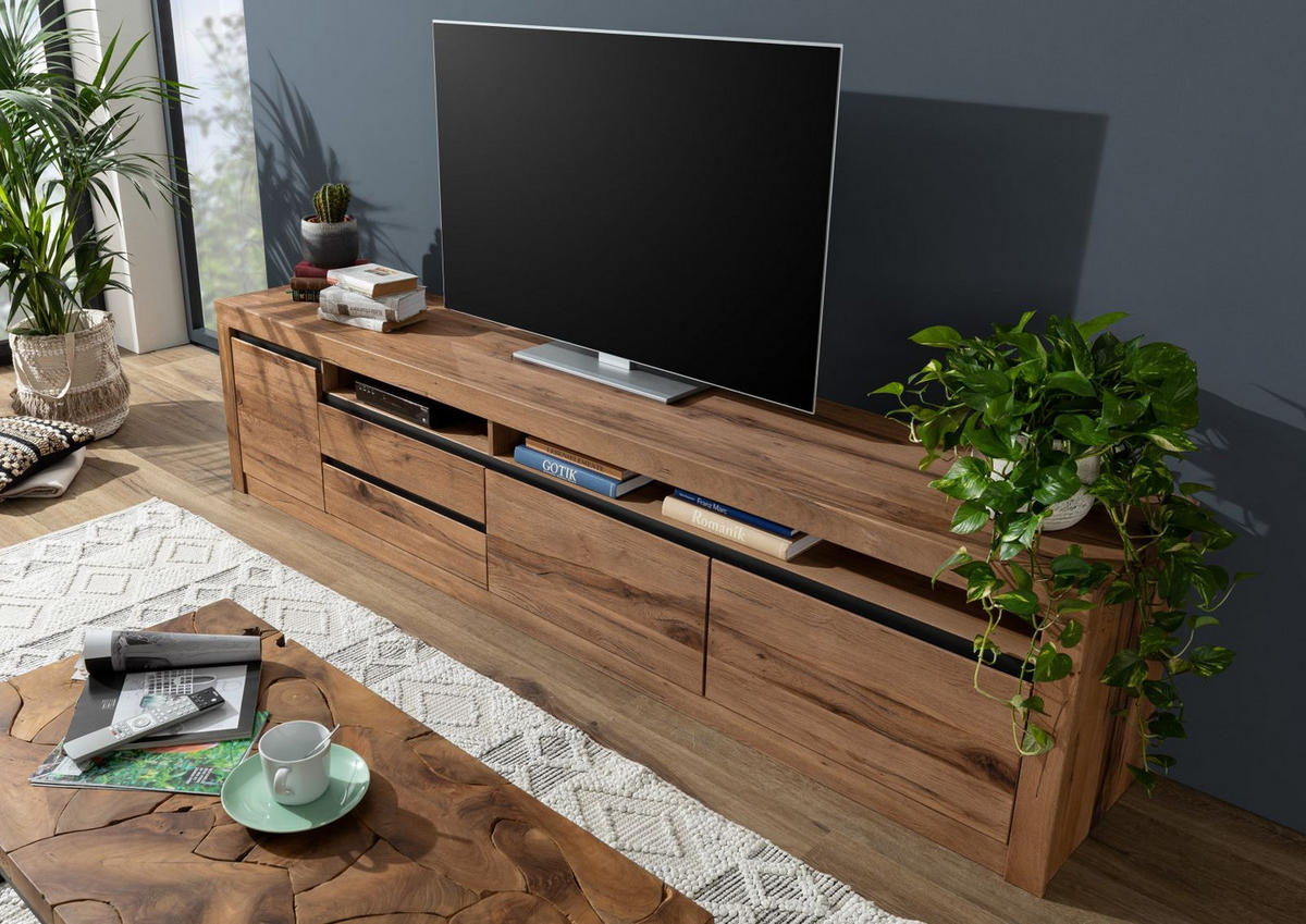 TV-BOARD Wild-/Zerreiche 260x50x60 tabacco brown geölt MONTREUX #241 - Braun, Holz (50/60/260cm) - Massivmoebel24