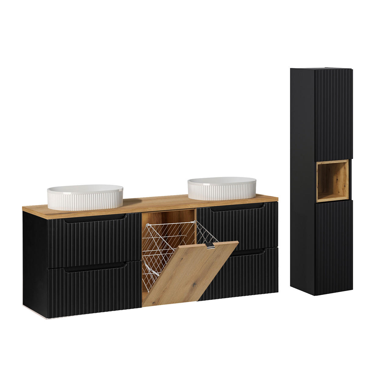 KOUPELNOVÝ NÁBYTEK 160.4cm Riva 2er-Set Černá a dřevěná - černá, kompozitní dřevo (160.4/59/40cm) - Petits-meubles