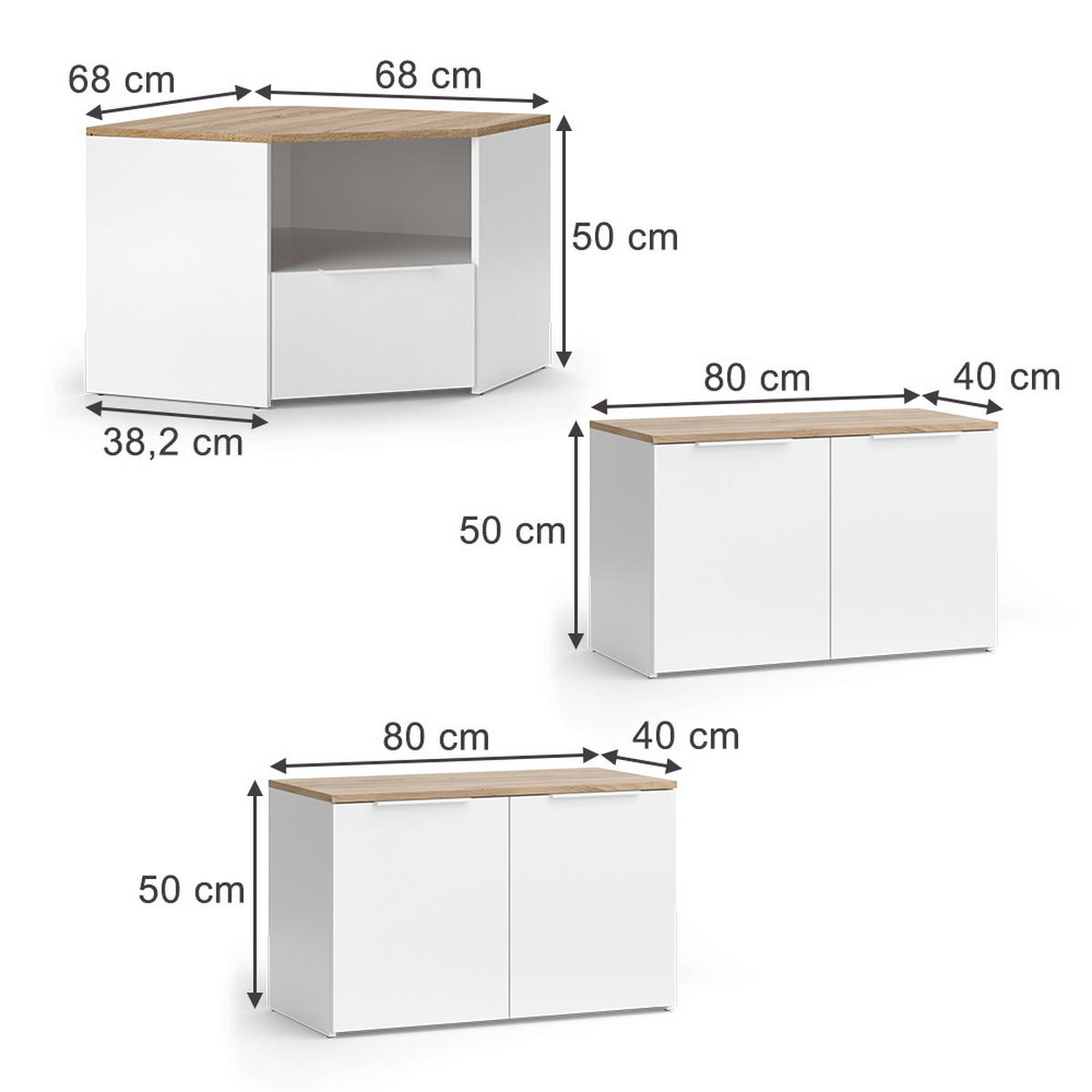 WOHNWAND Wido Weiß/Sonoma 3 Teile - Weiß/Sonoma Eiche, Holzwerkstoff (68/50/68cm) - Vicco