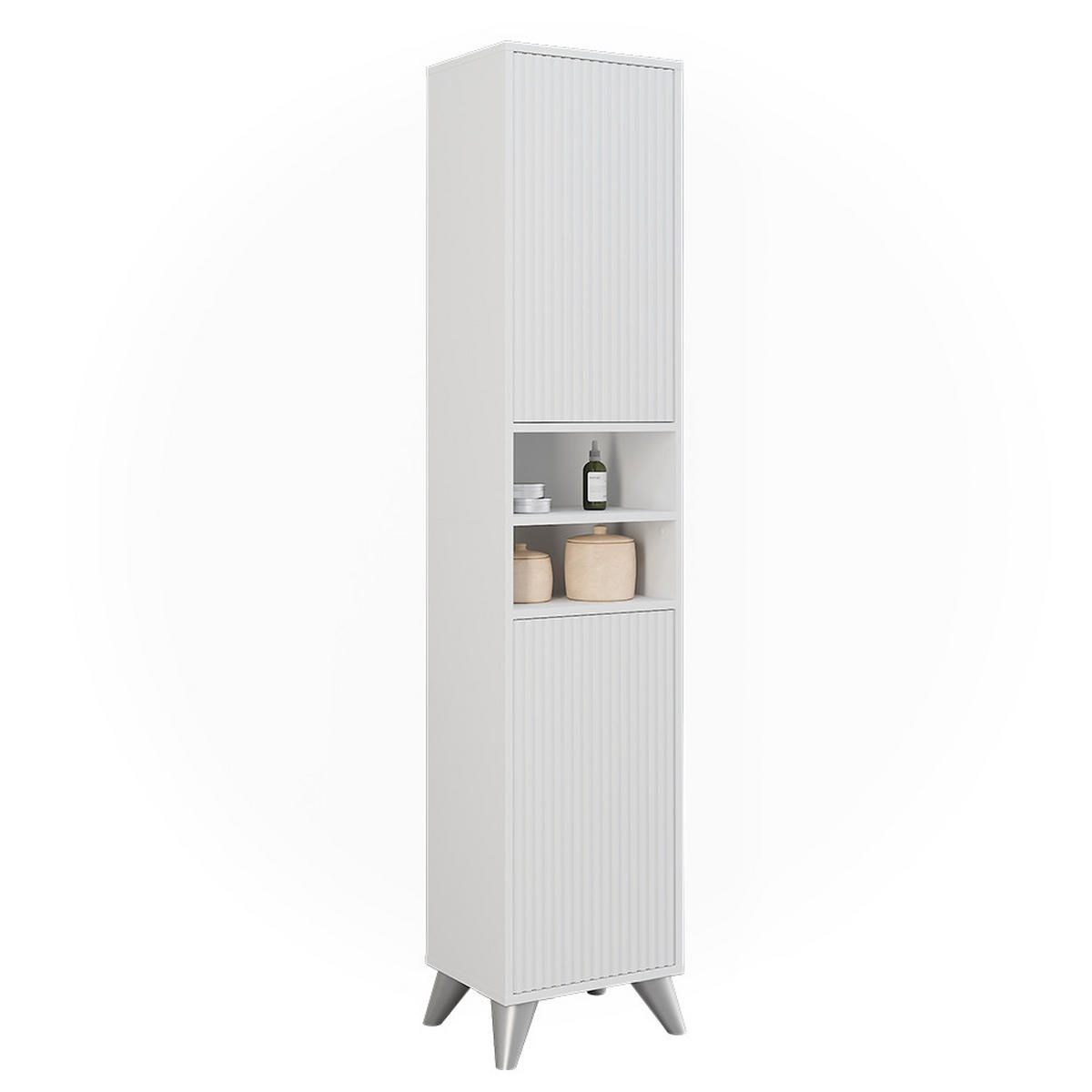 BADSCHRANK Leano Weiß 38 x 180 cm mit 2 Türen - Weiß, Holzwerkstoff (38/180/30cm) - Vicco