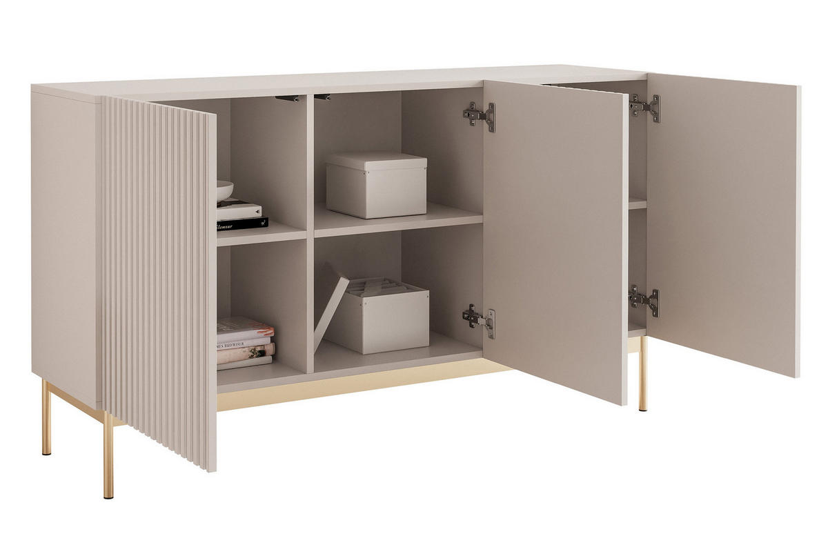 SIDEBOARD Linearis Kaschmirgrau 138 cm - Taupe/Goldfarben, Holzwerkstoff/Metall (138.1/78.2/35cm) - Selsey