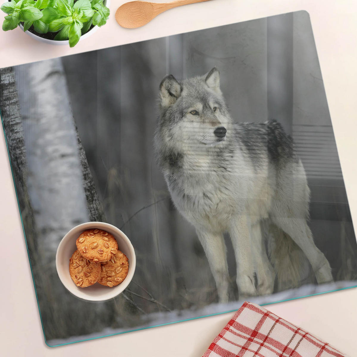 GLASPLATTE 60x52 cm Grauer Wolf - Grau, Glas (60/0.4/52cm) - TULUP