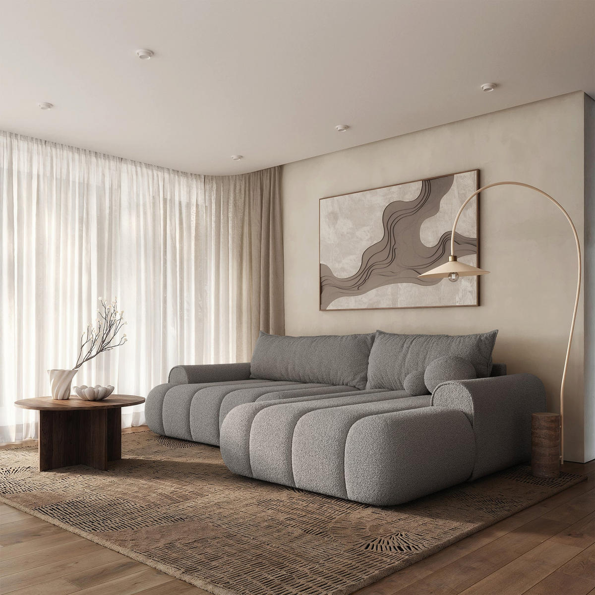 ECKSOFA Dandelino Hellgrau mit Bouclé-Bezug, rechts - Hellgrau/Schwarz, Kunststoff/Textil (172/271cm) - Selsey
