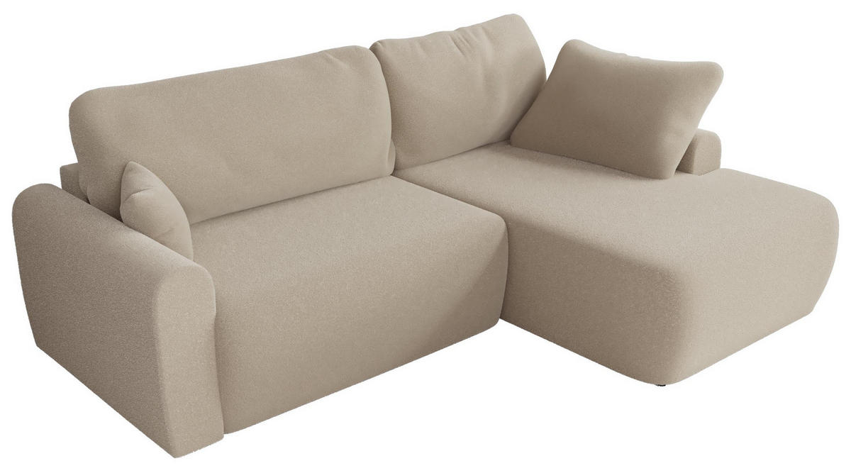 ECKSCHLAFSOFA CUBO L Beige Boucle - rechts - Beige/Schwarz, Kunststoff/Textil (187/273cm) - MKS