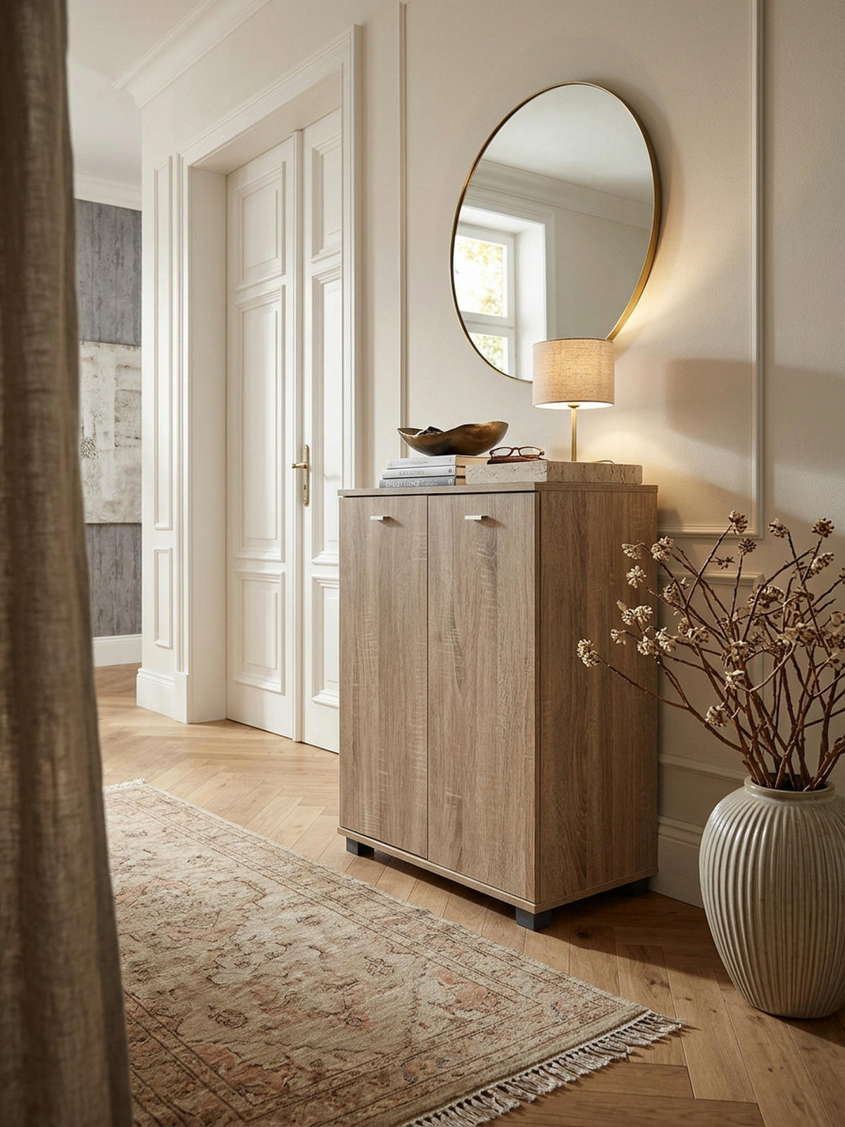 SCHUHSCHRANK Holz mit 2 Türen und 3 Einlegeböden, Beige 60x35x90 cm - Beige/Grau, Holz/Kunststoff (60/90/35cm) - KADIMA DESIGN