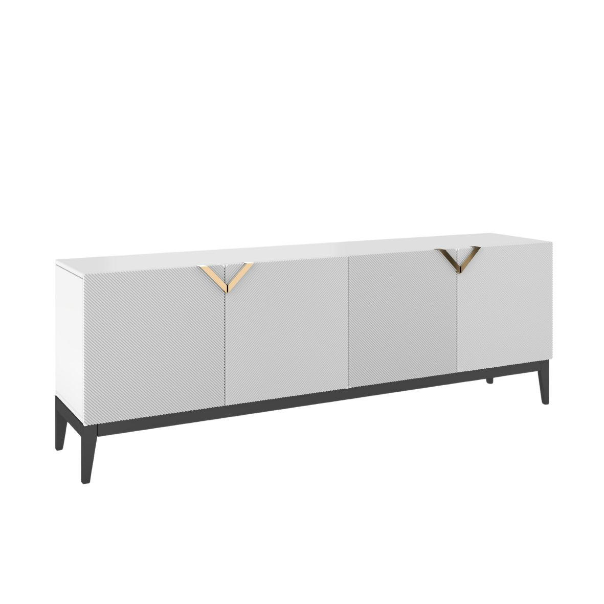 SIDEBOARD Demi Long, Weiß-Schwarz-Gold, Mit Gefrästen Fronten, Massive Buche - Goldfarben/Schwarz, Holz/Holzwerkstoff (201.5/70/42cm) - Visby