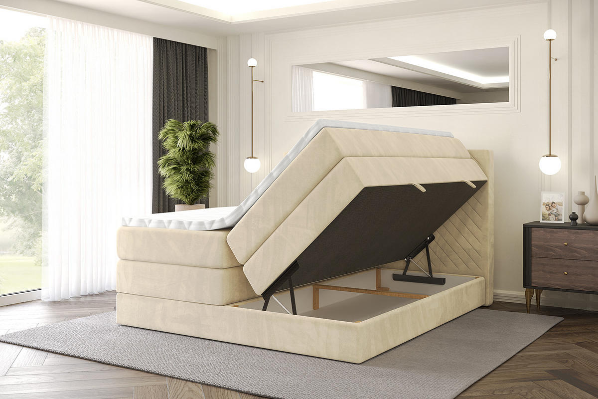 BOXSPRINGBETT mit Matratze H3|H4 und Lattenrost - VEXA KING-160x200 - Beige Monolith - Beige, Holzwerkstoff (160/200cm) - ALTDECOR