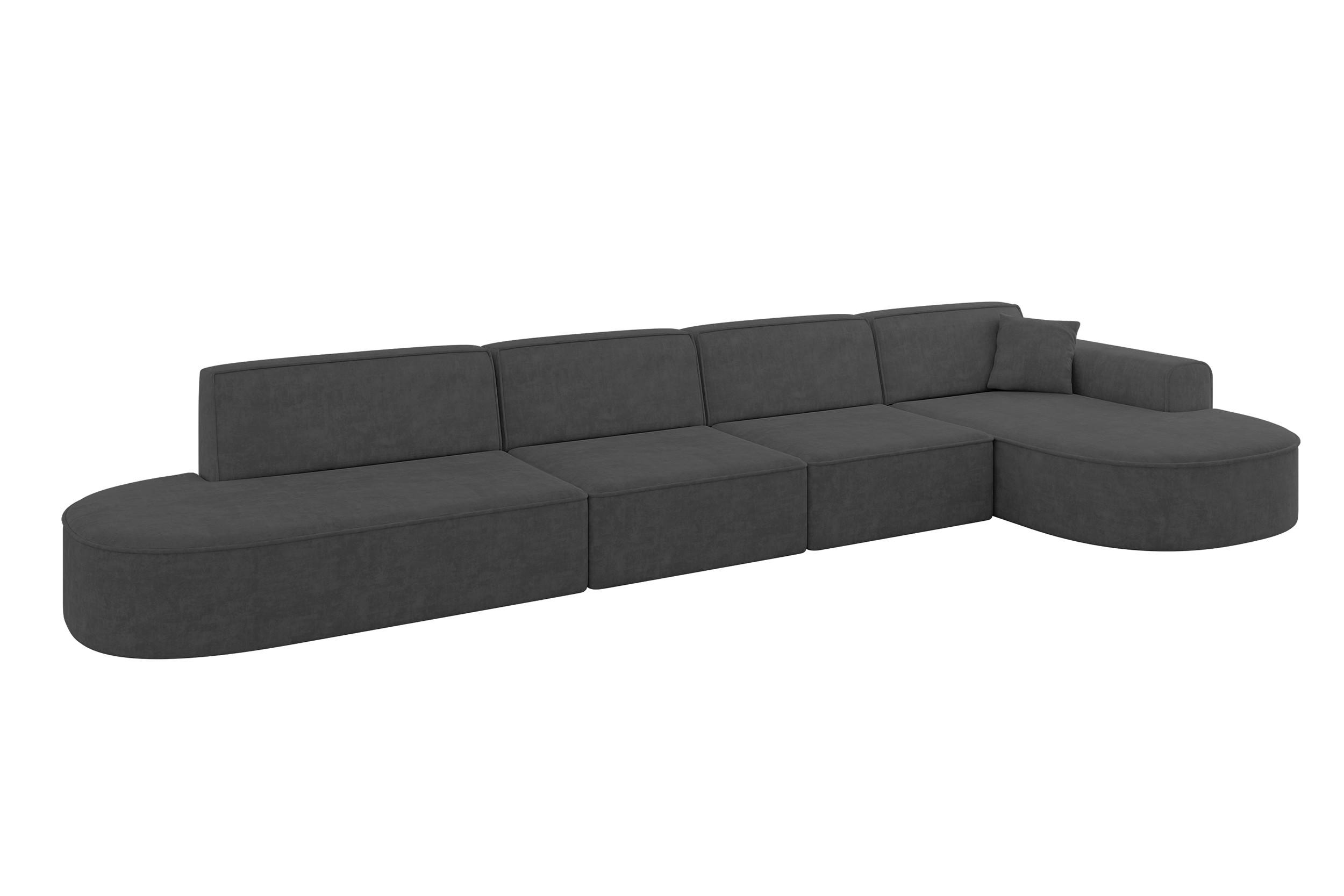 ECKSOFA Ottomane Rechts MARI-L3 - 413x171x79 cm Dunkelgrau Velours - Dunkelgrau/Schwarz, Holzwerkstoff/Kunststoff (171/413cm) - ALTDECOR