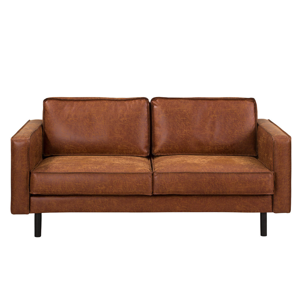 2-SITZER SOFA - Cognac/Schwarz, Leder/Textil (164/81/96cm) - home24