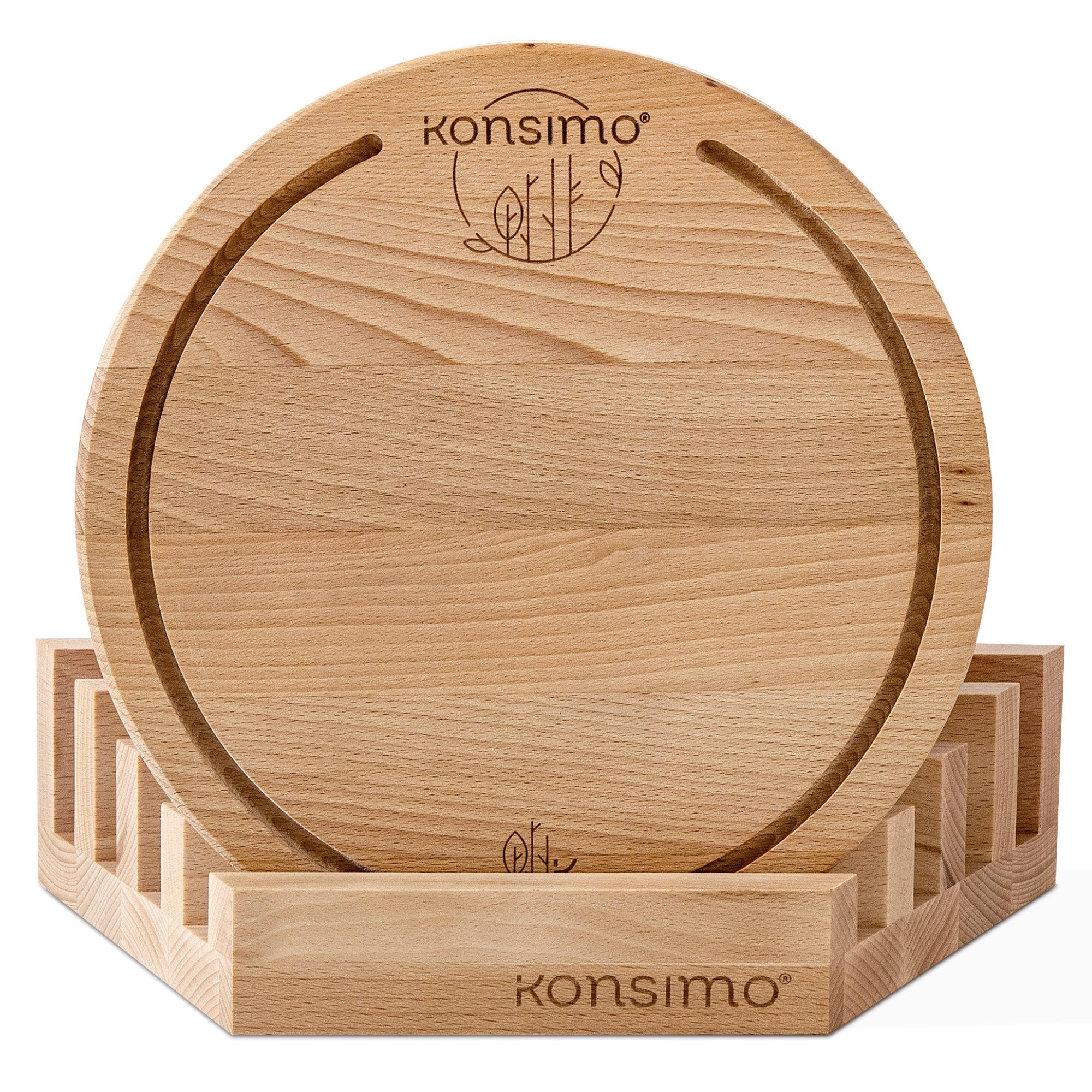 SCHNEIDEBRETT Set mit Halter Hemero 4tlg - Buchefarben, Holz (25/8cm) - KONSIMO®