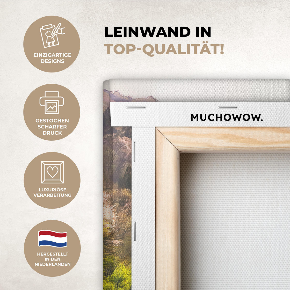 LEINWANDBILD Natur - Bäume - Berge - See - Wasser Wandbilder 80x60 cm - Hellgrün, Textil (80/60cm) - MuchoWow