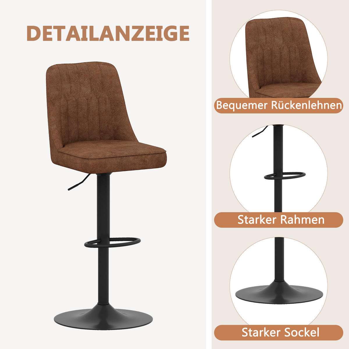 BARHOCKER 2er-Set Braun höhenverstellbar & 360° drehbar - Braun, Metall (44/95.5/44cm) - PANGIVO