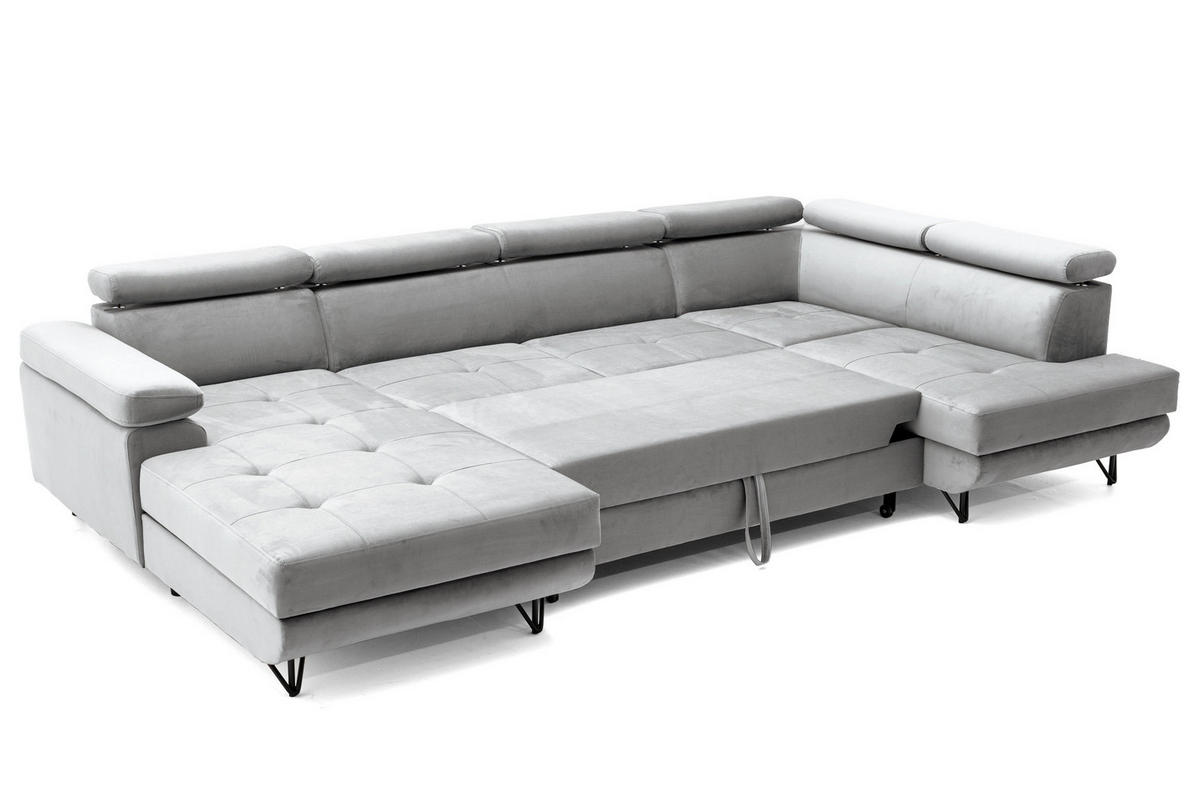 ECKSOFA U-Form JUNIOR U Rechts mit Schlaffunktion 128x254 Velours Grau - Schwarz/Grau, Holz/Textil (184/90/323cm) - Muffo
