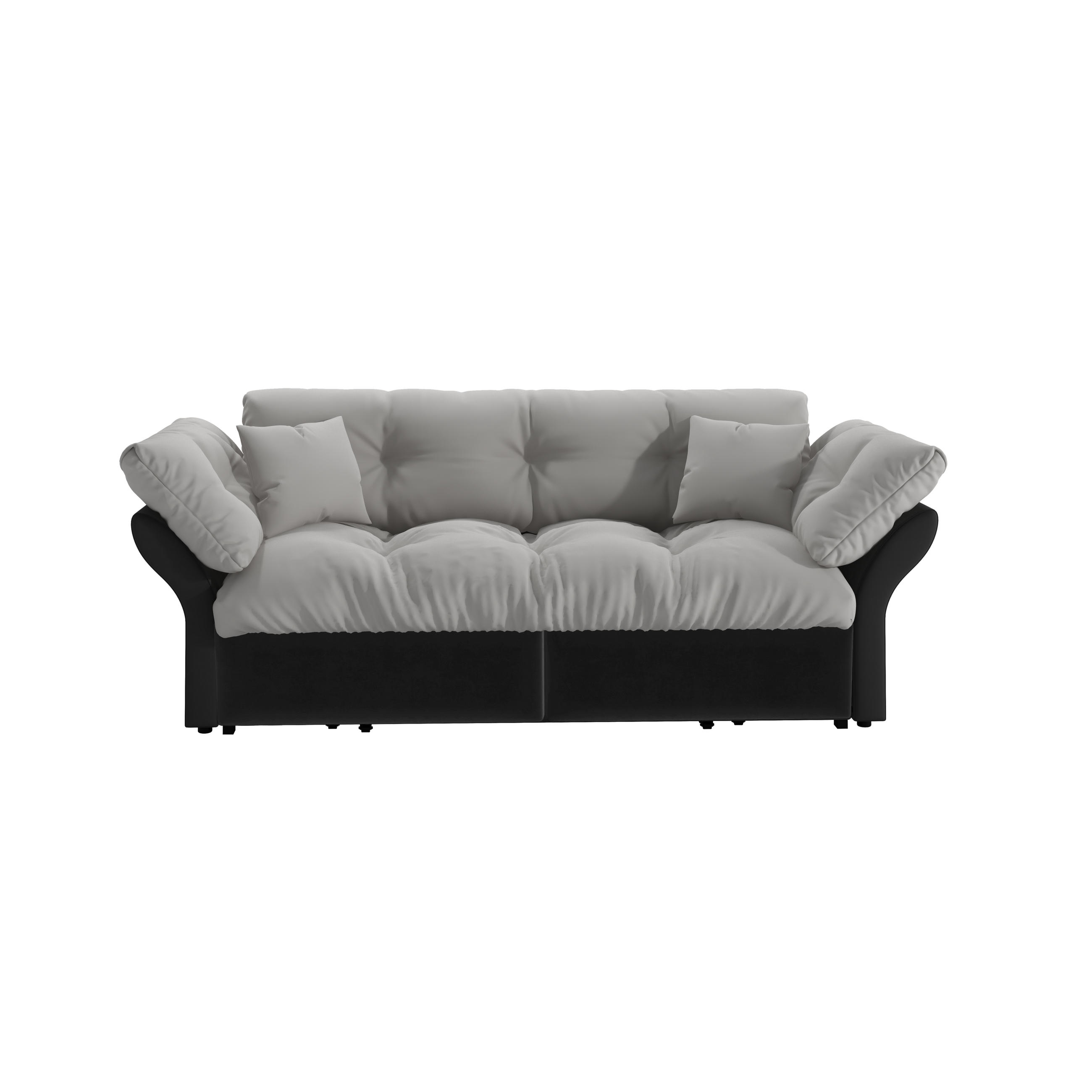 SCHLAFSOFA 190/85/91 cm Hellgrau Samt mit Tufting und 2 weichen Kissen - Hellgrau, Textil (190/91/85cm) - Oxeza
