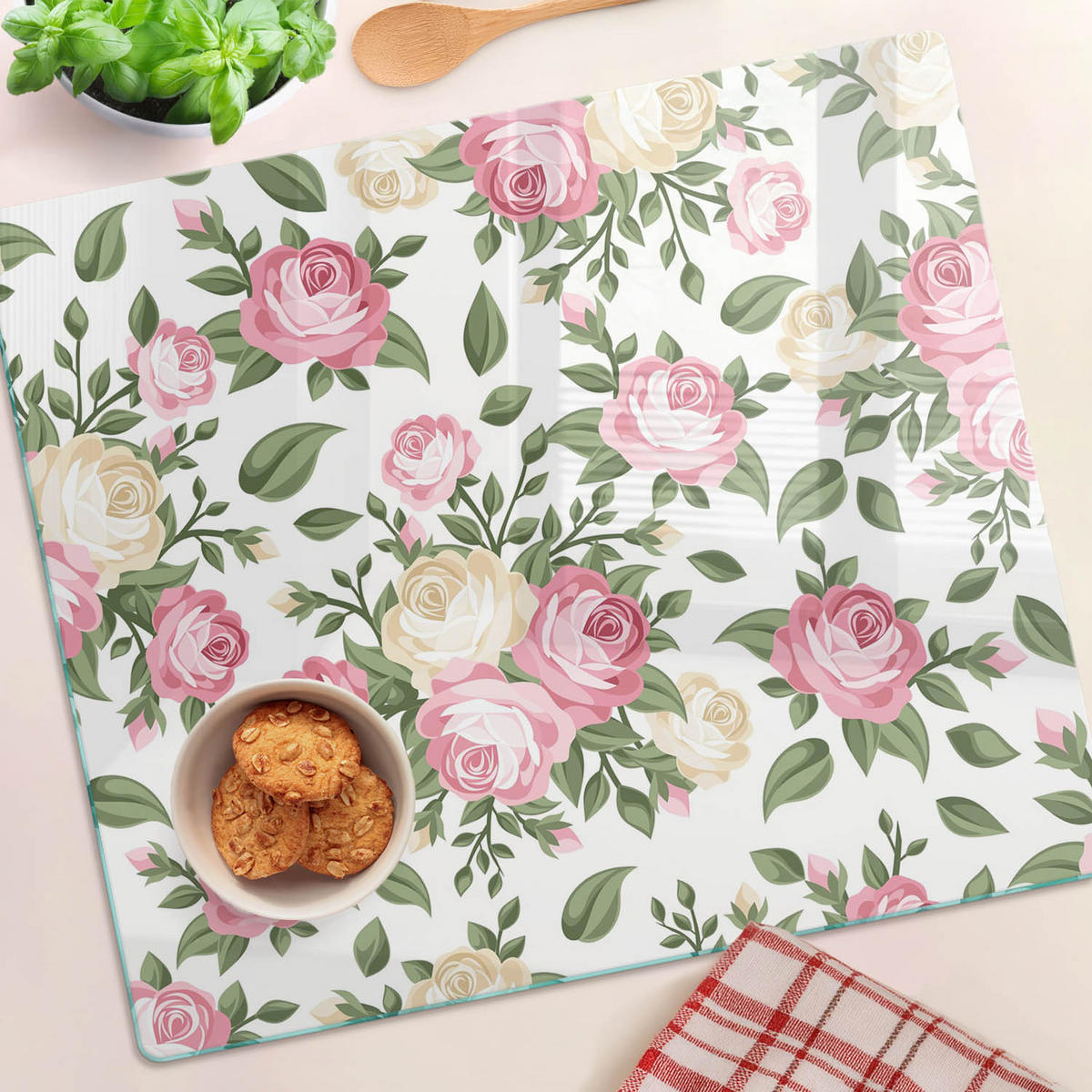 GLASPLATTE 60x52 cm Rosen - Pink, Glas (60/0.4/52cm) - TULUP