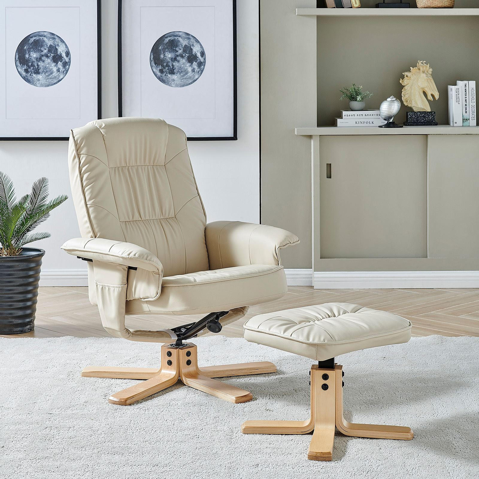 RELAXSESSEL KUNSTLEDER, SET MIT HOCKER CHARLY - Beige, Textil (76/87/61cm) - IDIMEX