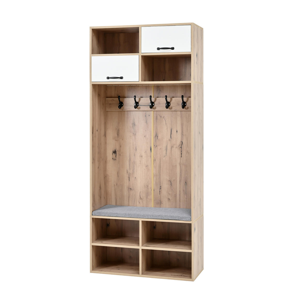 FLURGARNITUR mit Schuhbank 80 x 35 x 185 cm Weiß/Natur - Weiß, Holzwerkstoff (35/185/80cm) - Beauniv