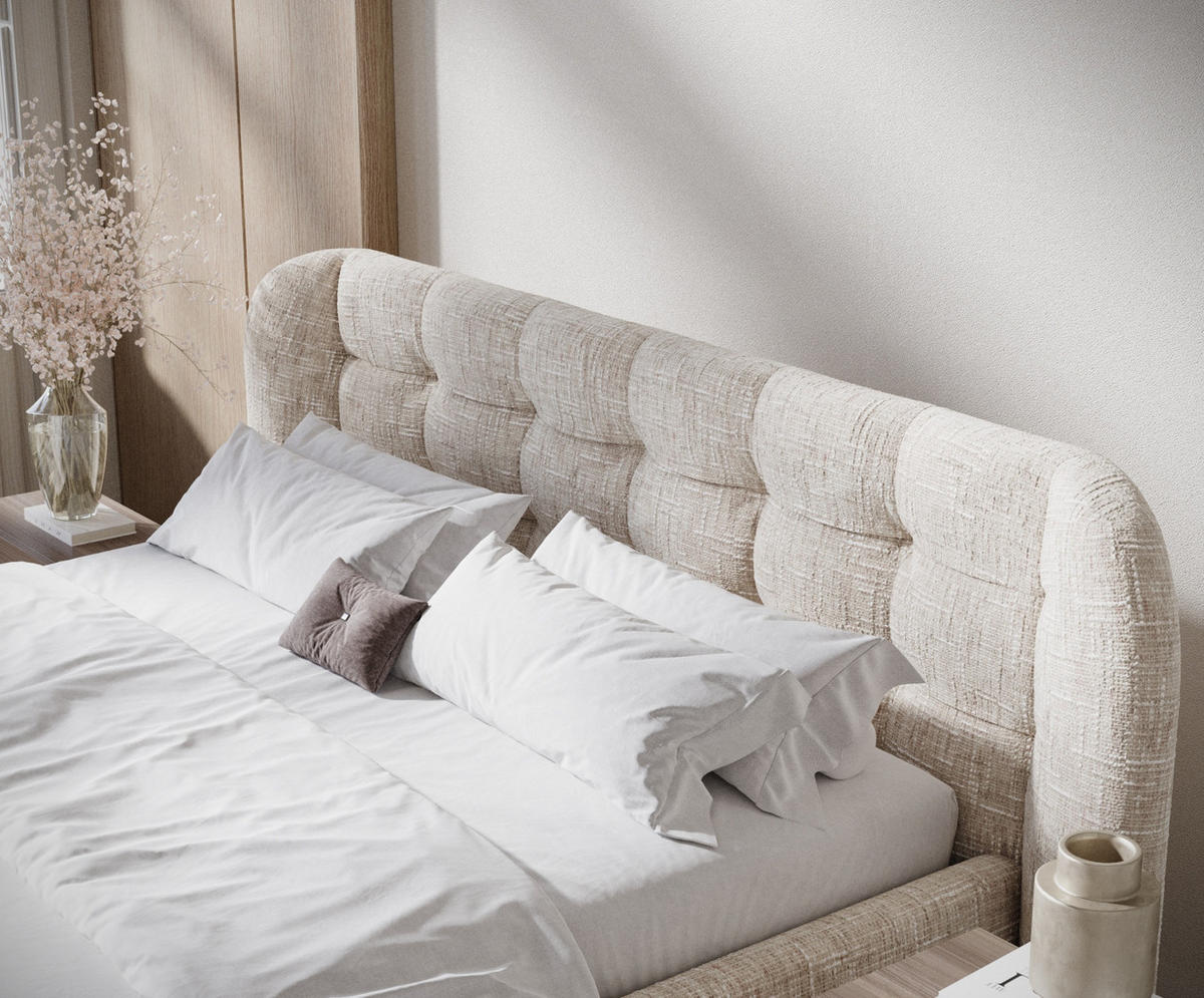 POLSTERBETT Nuno Creme 140/200 cm im Chenille-Stoff - Creme/Naturfarben, Holz/Holzwerkstoff (140/200cm) - Maison de Reve