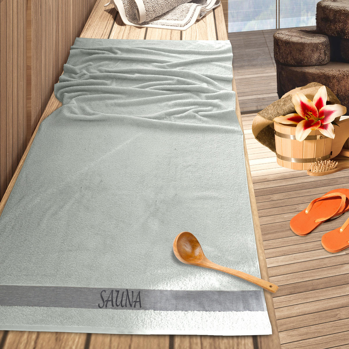 SAUNAHANDTUCH Lima Eisgrau 100x200 cm - Grau, Naturmaterialien (100/200cm) - Lashuma