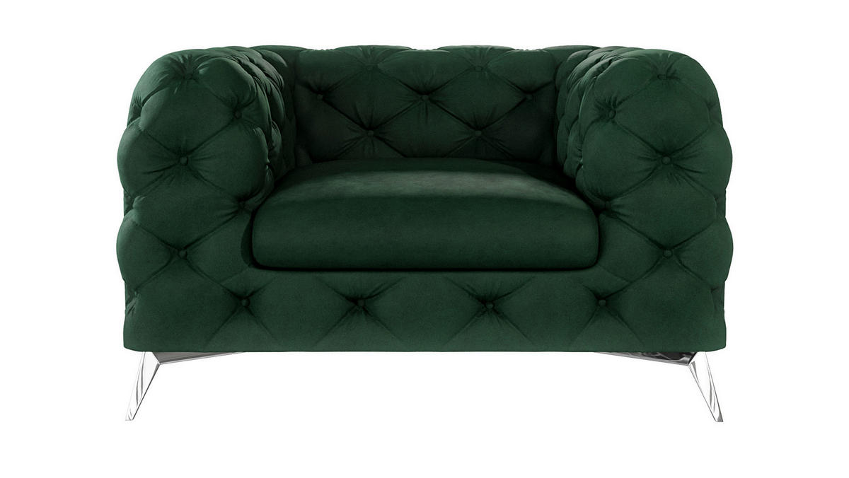 CHESTERFIELD-SESSEL Laura Flasche Grün Samt - Smaragdgrün/Silberfarben, Holz/Textil (125/75/100cm) - S-Style Möbel
