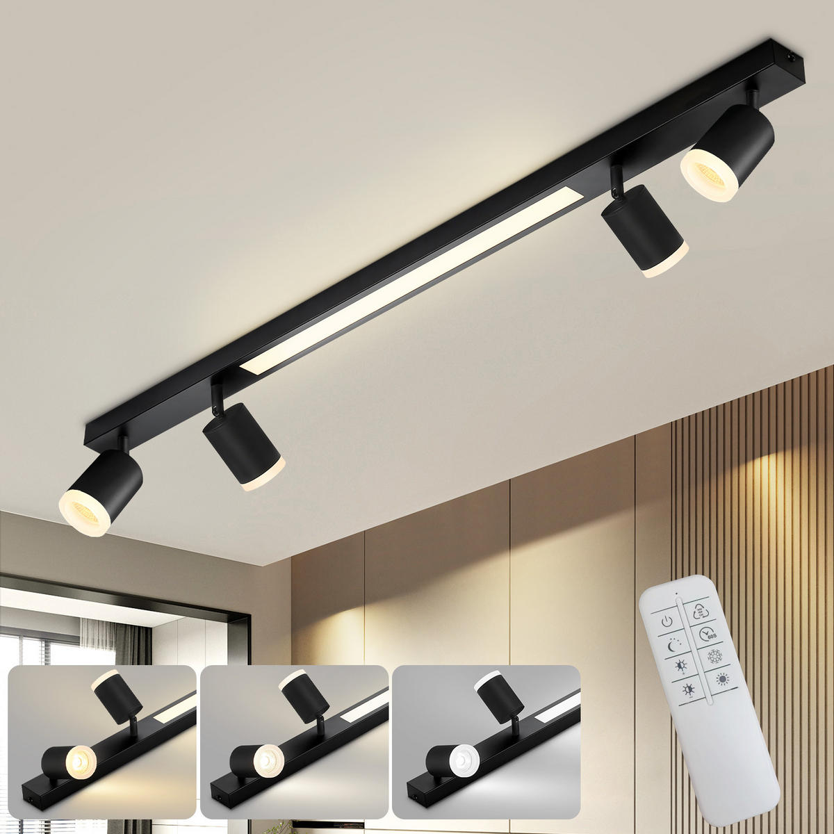 DECKENLEUCHTE Boden 4-flammig 110/5/15 cm - Schwarz, Kunststoff (110/5/15cm) - Nettlife