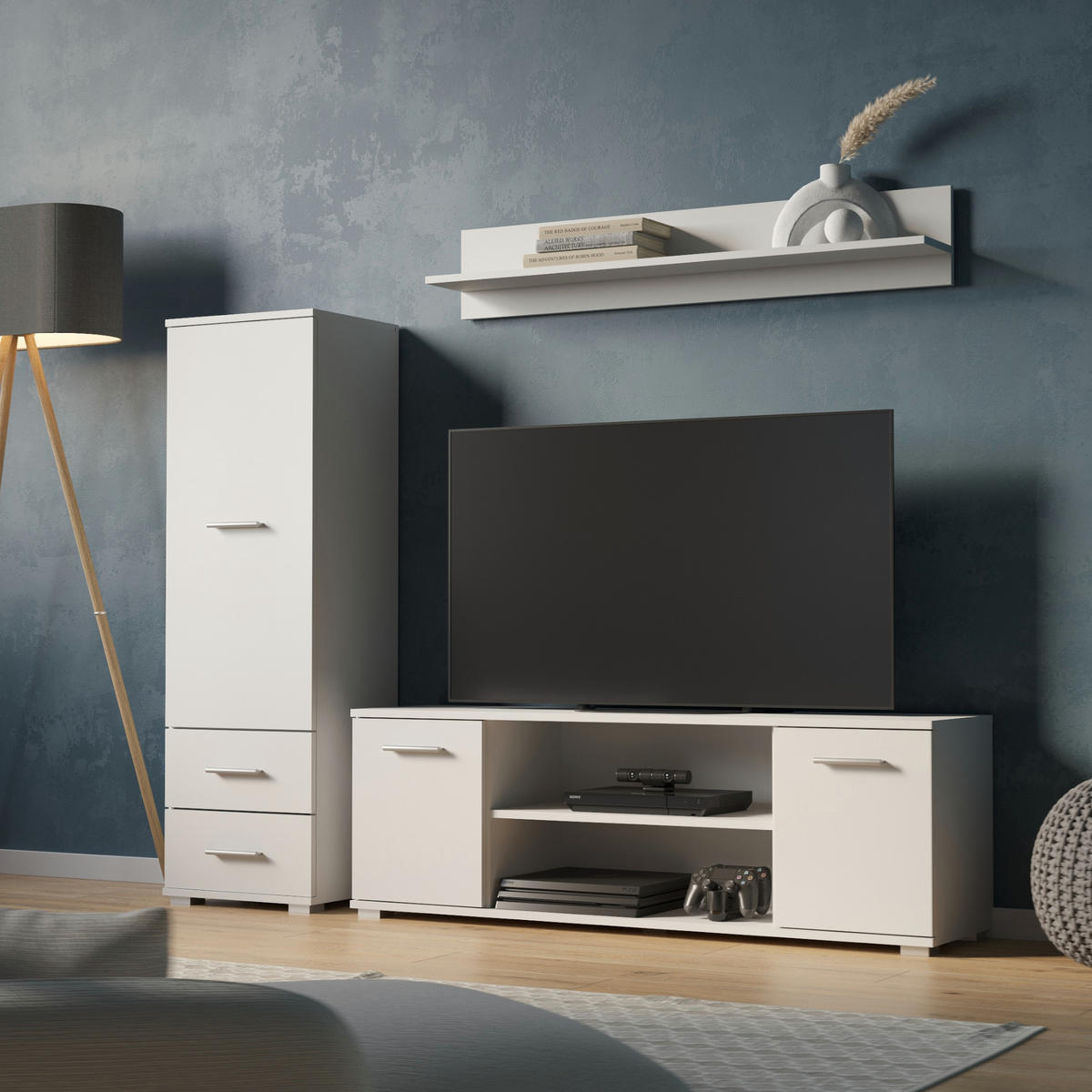 HOCHSCHRANK FAUSKE SZF1-1D2S Schubladen Weiß - Silberfarben/Weiß, Holzwerkstoff/Kunststoff (40/130/36cm) - Komodee