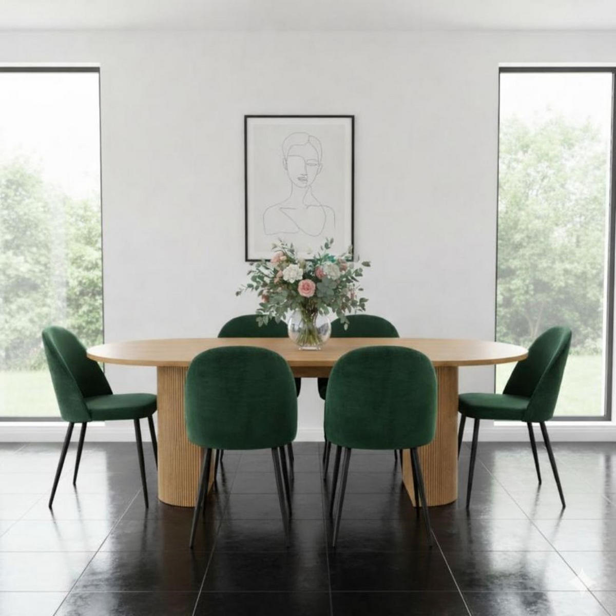 ESSGRUPPE 7-TLG. Kyoto Naturfarben, Grün - Naturfarben/Grün, Holzwerkstoff/Textil (210/75/100cm) - ebuy24