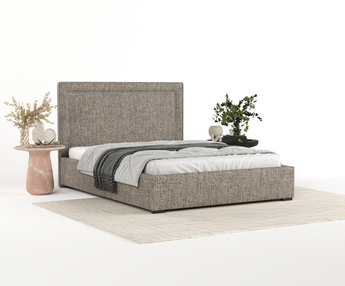 POLSTERBETT Como Brown 160/200 cm im Webstoff - Schwarz/Naturfarben, Holz/Holzwerkstoff (160/200cm) - Maison de Reve