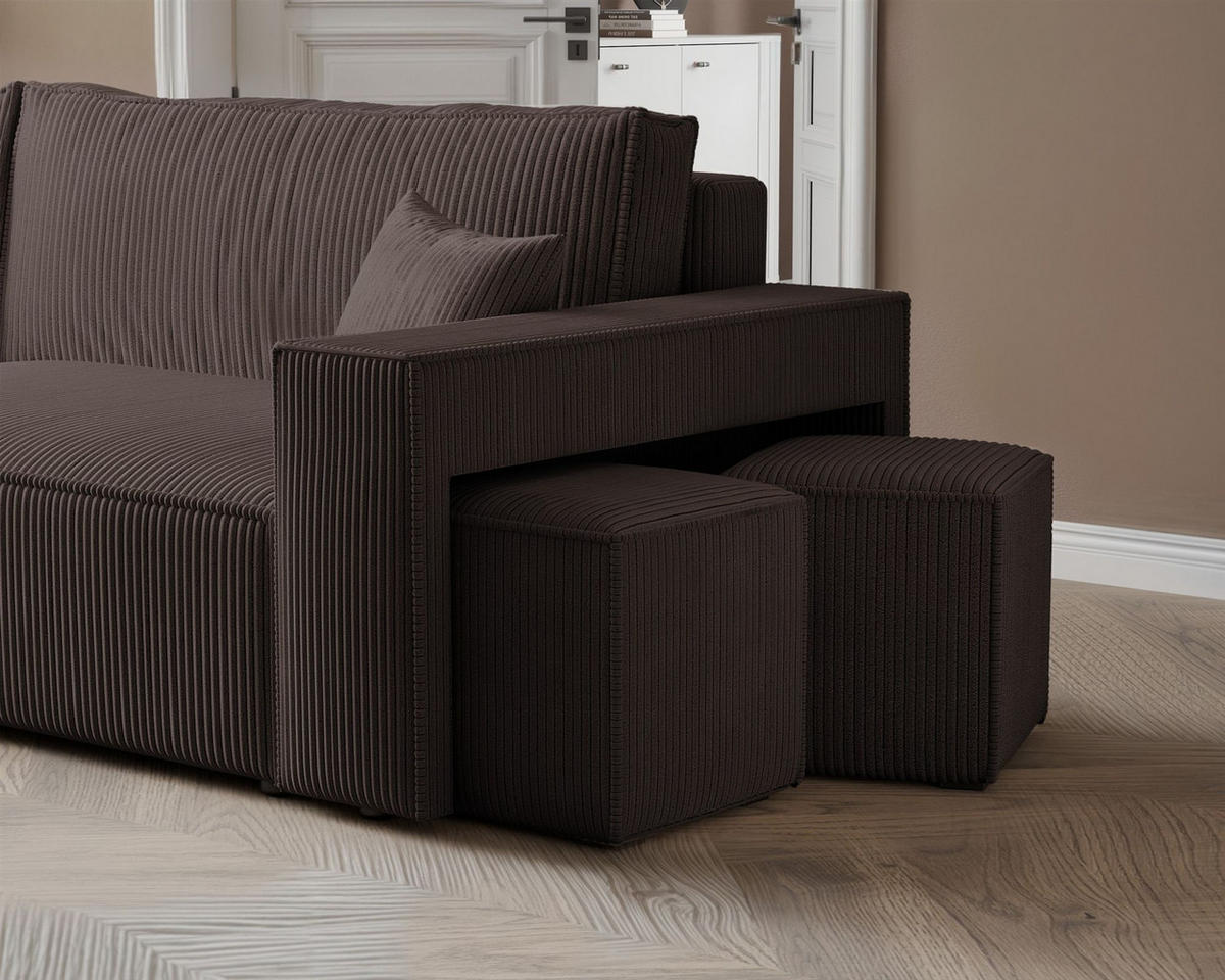 ECKSOFA Adara Inkl. Hocker - Braun, Holzwerkstoff/Textil (262/145cm) - Fun Möbel