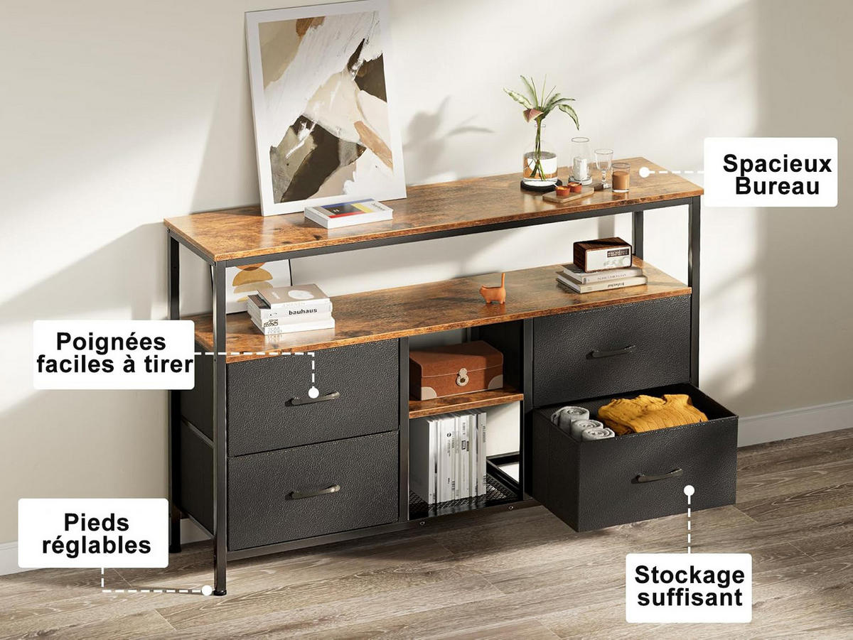 TV-SCHRANK 137 CM - Tigerholz-Optik mit Tigerholz-Stoffschubladen - Schwarz, Holz (30/78/137cm)