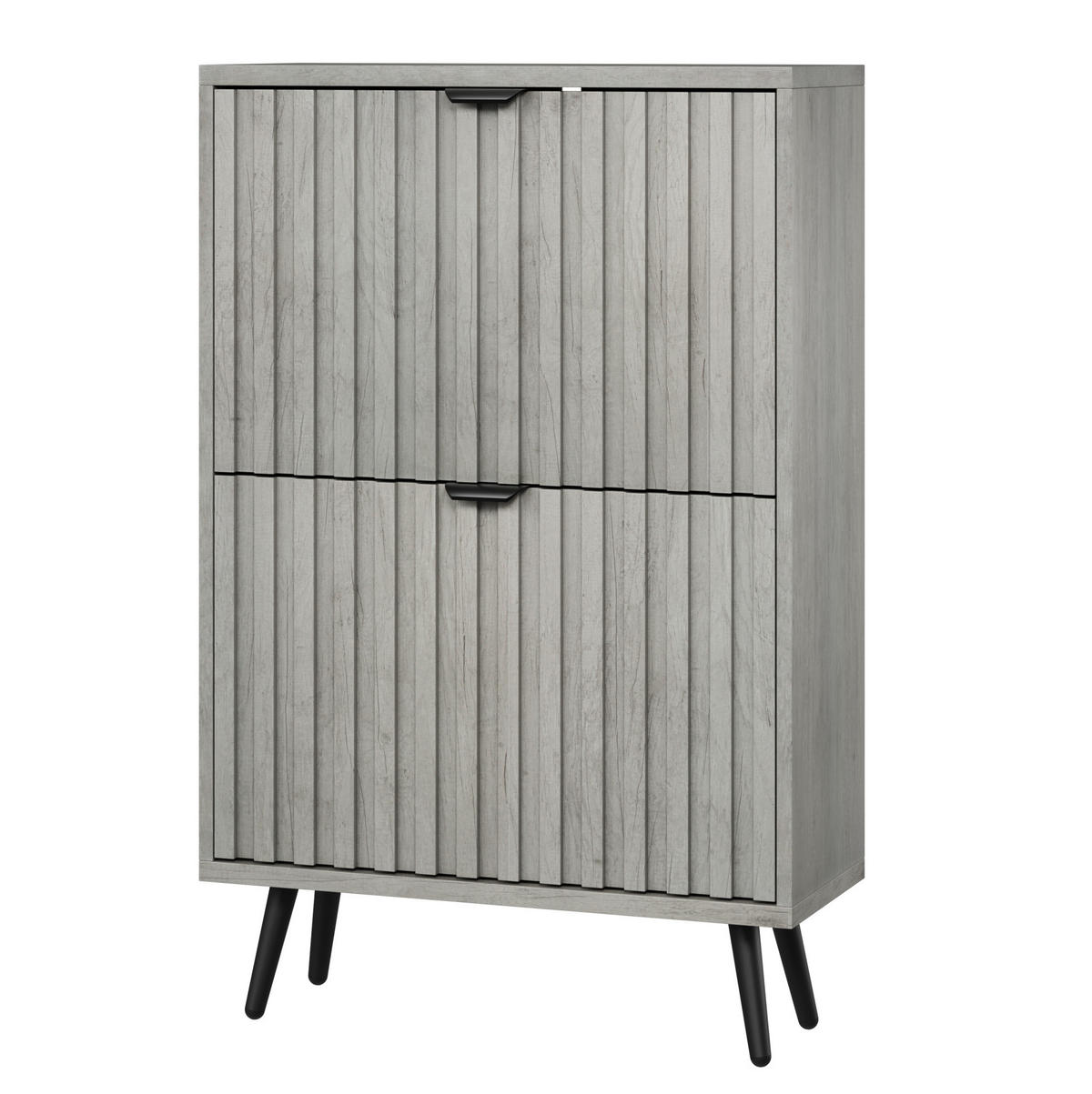 SCHUHSCHRANK mit 2 Klappen, geriffelter Front und verstellbaren Fächern, Grau - Grau, Holzwerkstoff (60/94/24cm) - Redom