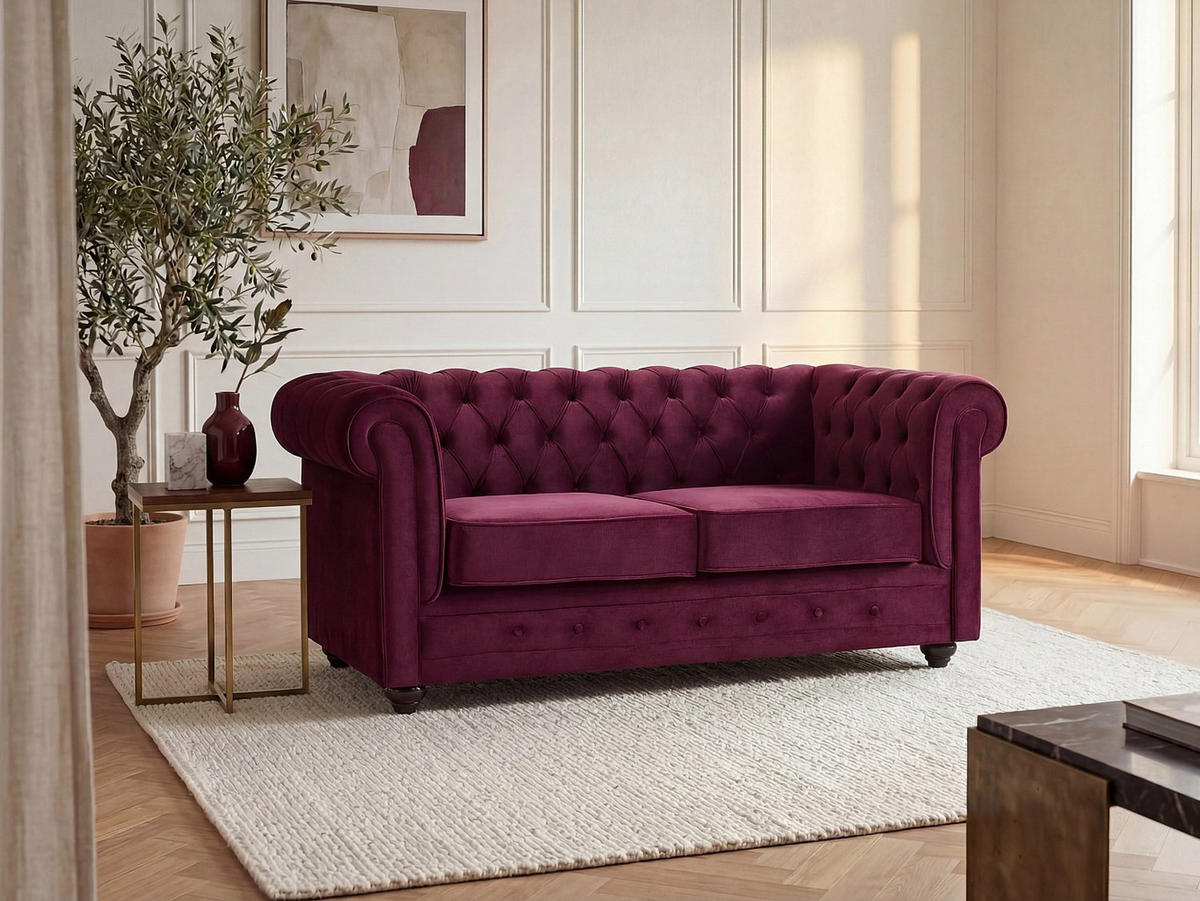 SOFA 2-Sitzer - Samt - Purpur - CHESTERFIELD - Bordeaux, Textil (168/72/88cm) - Vente-Unique