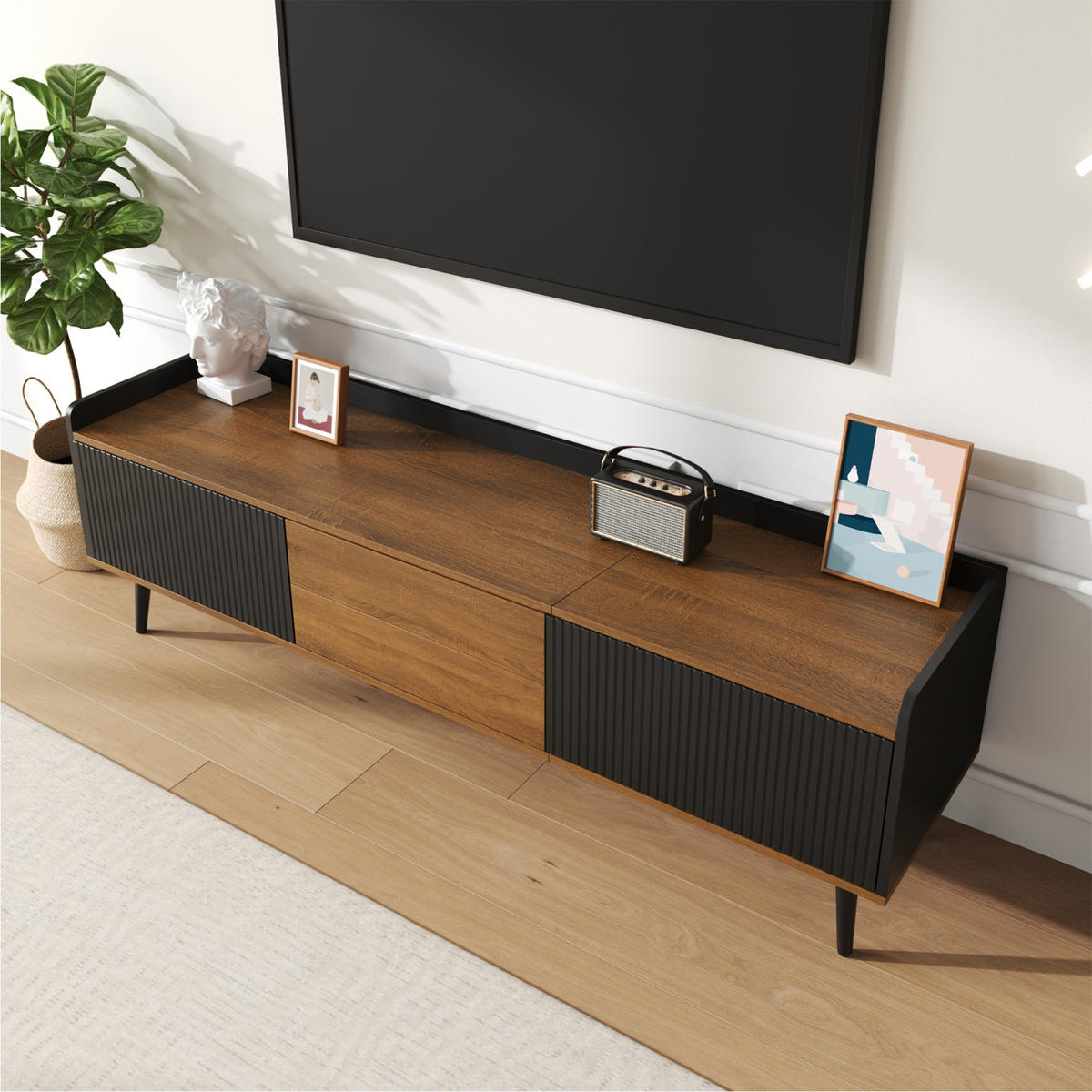 TV-ELEMENT mit Stauraum und 3 Türen, Wohnzimmermöbel, 160 x 39 x 49 cm - Multicolor, Holz (39/49/160cm) - GENKI LIVING