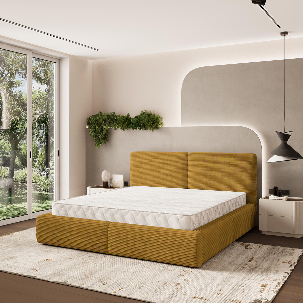 POLSTERBETT FELURO 140x200 cm mit Bettkästen - Gelb - Gelb, Holz (140/200cm) - MASSENO