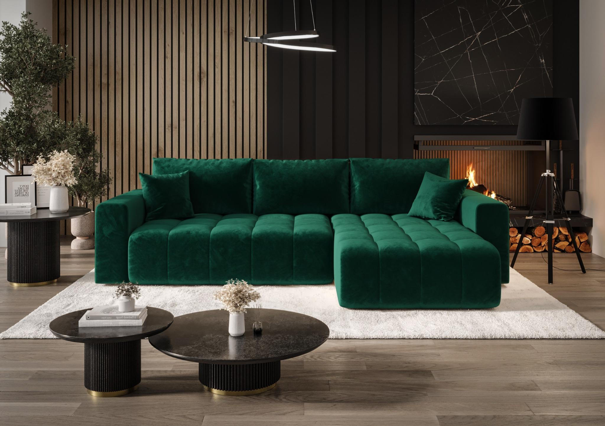 ECKSOFA mit Schlaffunktion MILO R Monolith 37 Rechts - Grün, Textil (280/175cm) - Bedante