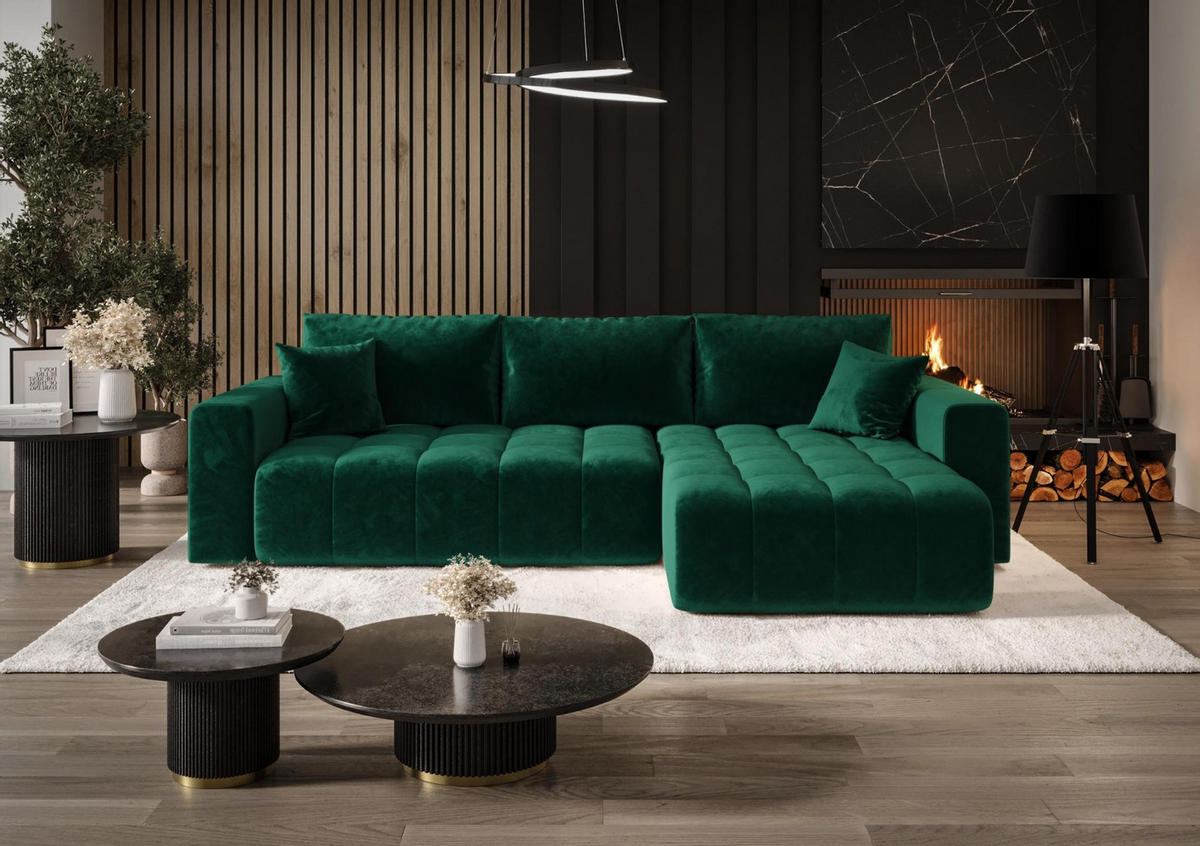 ECKSOFA mit Schlaffunktion MILO R Monolith 37 Rechts - Grün, Textil (280/175cm) - Bedante