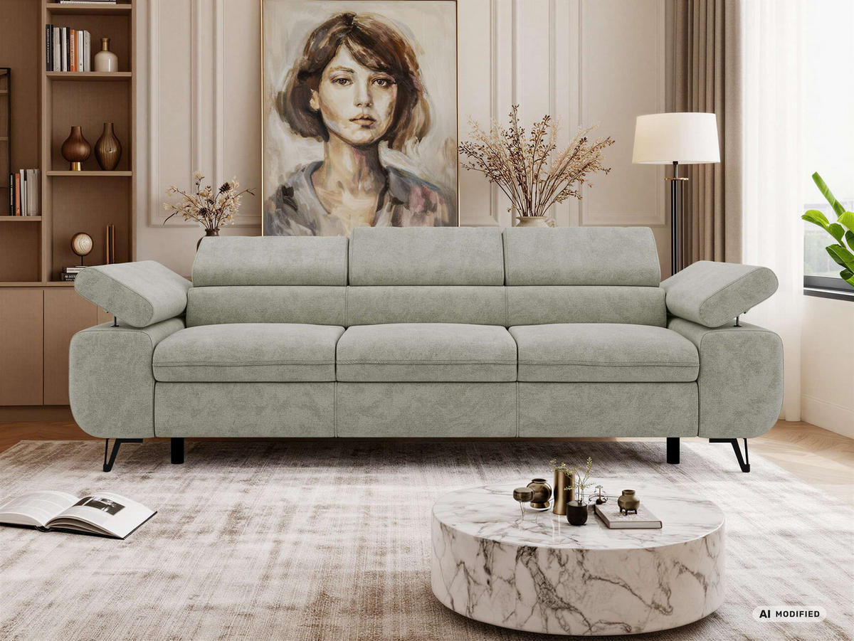 3-SITZER SOFA PETER - Hellgrau Stukture - Hellgrau/Schwarz, Textil/Metall (262/76/99cm) - MKS