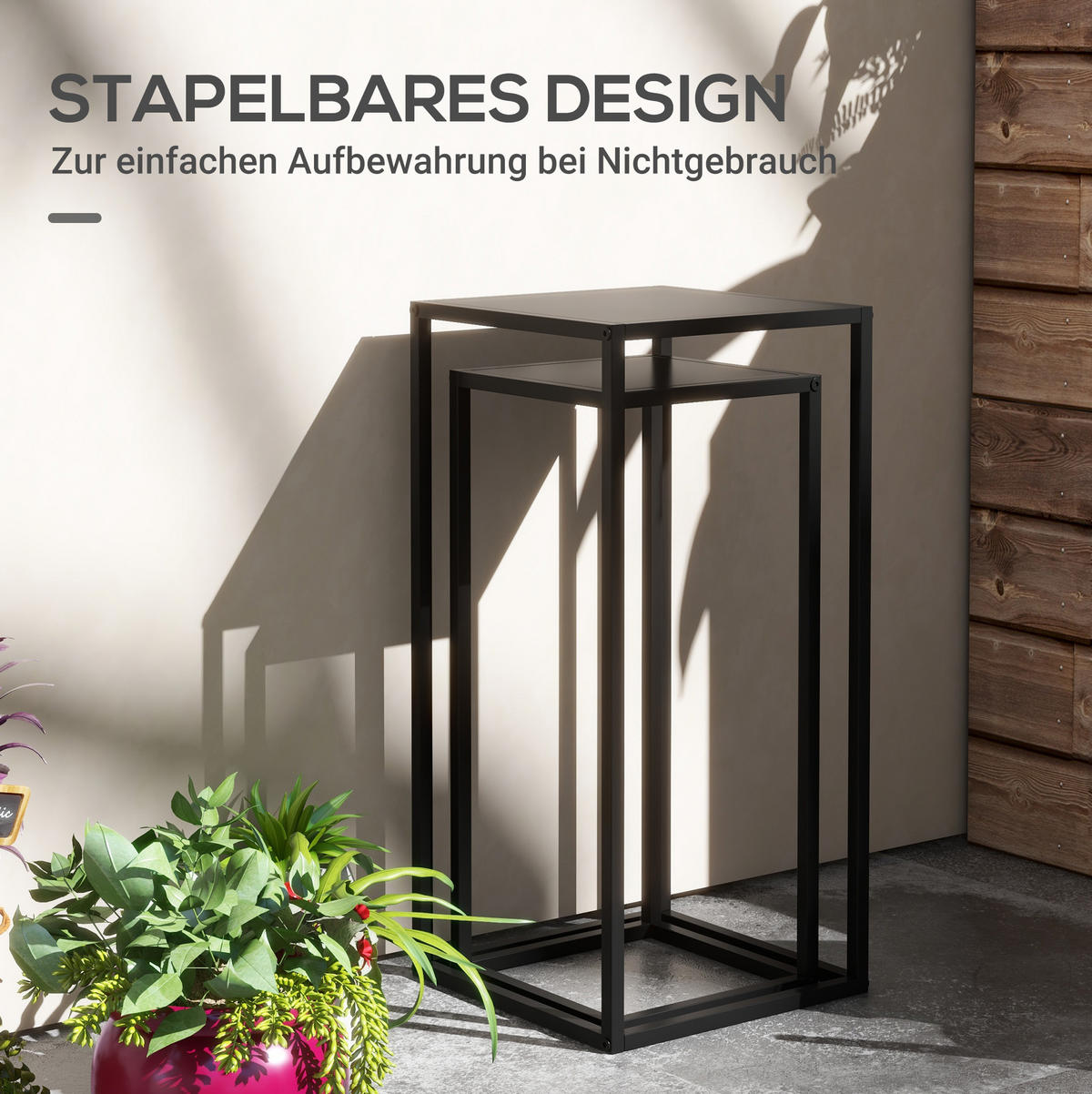 BLUMENTREPPE aus Stahl 25x25x58,5/31x31x65 cm in Schwarz platzsparend - Schwarz, Metall (31/65/31cm) - Modfu