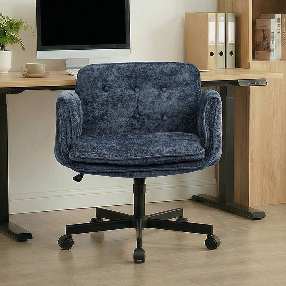DREHSTUHL DE-40933 mit 5-fach verstellbaren Armlehnen Blau - Blau, Metall (62/79/71cm) - ComfortXL