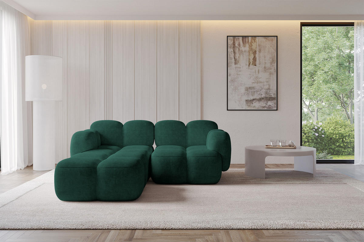 ECKSOFA modulares Sofa Links Miko-L1 214x205x75 Grün Velours - Schwarz/Grün, Holzwerkstoff/Kunststoff (214/205cm) - ALTDECOR