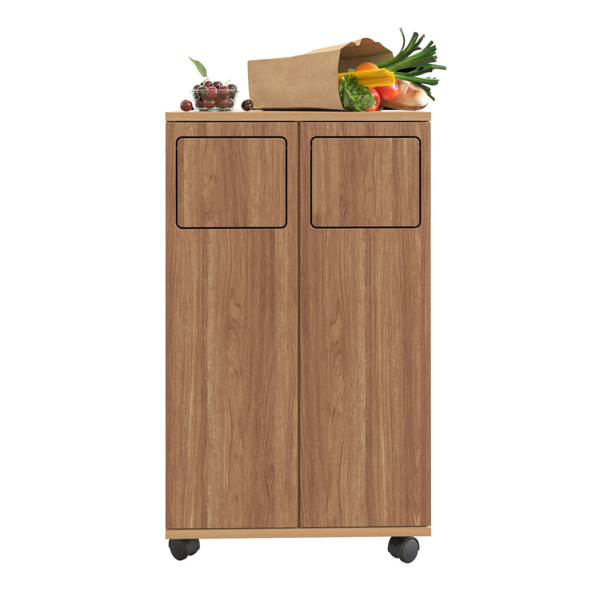 SKRINKA na odpad z MDF 46,7x35x80,3 cm prírodná s 2 priehradkami, kolieskami a 180° dvierkami - prírodná farba, kompozitné drevo (46/80/35cm) - Modfu